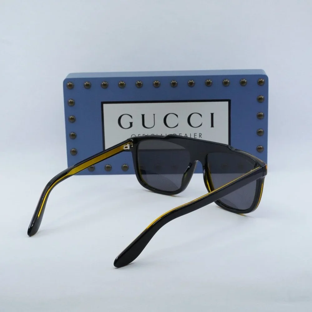 Gucci GG1039S 001 Men Aviator Sunglasses - Black & Yellow / Grey - Picture 10 of 11